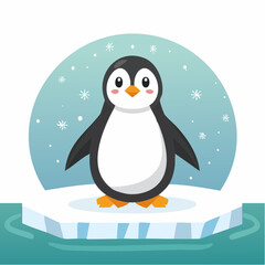 Naklejka premium Flat vector of a penguin standing on ice with a snowy background, cartoonish style, simple and clean lines