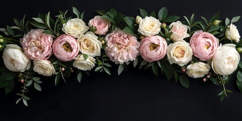 Elegant Floral Arrangement Featuring Pink and White Peonies and Roses on Dark Background Creative Floral Design