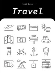 Travel line icon, minimal vacation and tourism vector symbol in black outline style