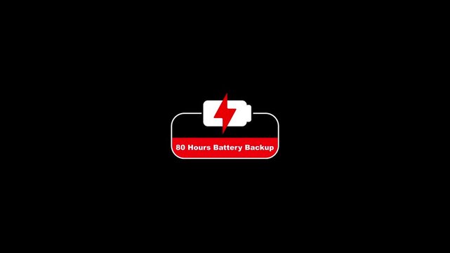Battery Icon Indicating 80 Hours Battery Backup With Red Lightning Bolt Symbol power energy