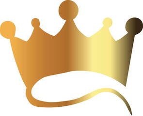 Golden crown with elegant curved line, minimalist royal emblem on white background, luxury vector illustration