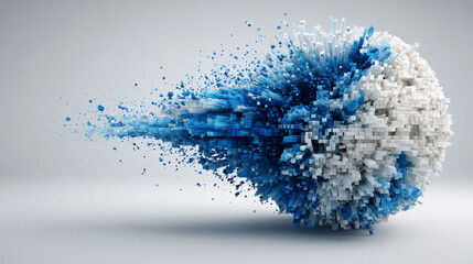 Hyperrealistic abstract data globe floating in clean white space, symbolizing global connectivity, digital networks, and futuristic technology in a minimalist style.
