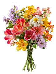 Beautiful bouquet of mixed flowers isolated on transparent background for gift