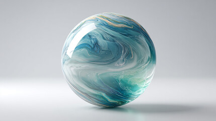 Hyperrealistic abstract data globe floating in clean white space, symbolizing global connectivity, digital networks, and futuristic technology in a minimalist style.
