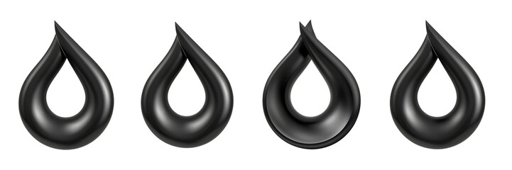 Glossy Black Oil Drop Set Modern Industrial Design Concept Dark Petroleum Crude Shape