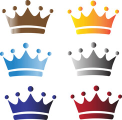 Set of six colorful crown icons arranged in grid, digital vector illustration on white background\

