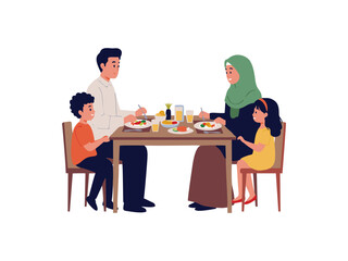 illustration of a family eating at the dining table
