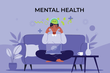 Flat world mental health day celebration background design