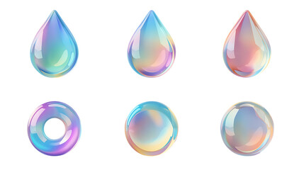 Abstract Holographic Shapes Collection with Drops Spheres and Torus on Black Background for Modern Designs