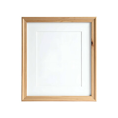 Empty light wood frame with white matting on black background.