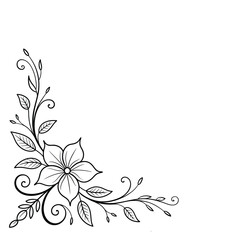 Elegant black and white floral corner design with swirling vines and delicate leaves