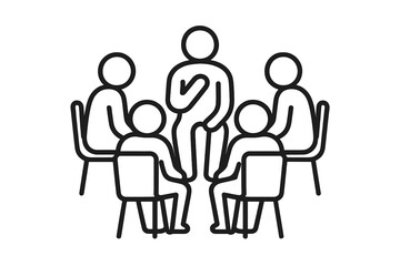 Support group icon vector thin line illustration. Editable stroke representing group therapy, community discussion, emotional support, peer connection, mental health care.