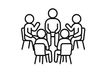 Support group icon vector with thin line illustration, editable stroke representing group therapy, community discussion, emotional support, peer connection, mental health