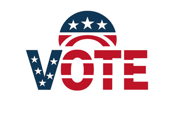 Patriotic Vote Text Design for United States Presidential Election 2026, USA Flag Colors and Stars, American Election Campaign, Voting Concept Vector Illustration