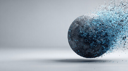 Hyperrealistic abstract data globe floating in clean white space, symbolizing global connectivity, digital networks, and futuristic technology in a minimalist style.
