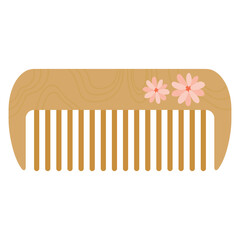 Vector illustration of a wooden hairbrush with flower decoration