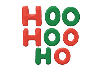 Christmas clay lettering "HO HO HO" in naive childish style, warm holiday wishes, festive winter quote, isolated colorful letters, playful Xmas design, decorative Xmas text vector