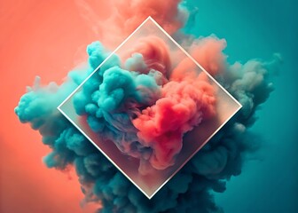 Abstract Colorful Smoke Explosion with Square Frame Overlay for Modern Design and Artistic Visuals Background