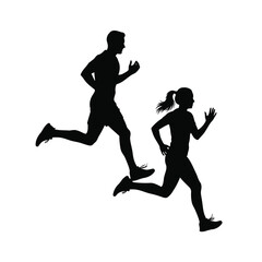 Fototapeta premium Vector illustration of silhouette of a male and female runner