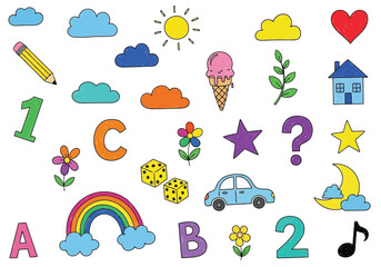 Obraz premium Vector illustration of collection of colorful drawings for children