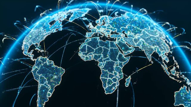 Global Network Connections Around Earth Globe Digital Animation