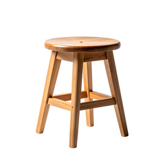 Simple wooden stool with round seat and four legs.