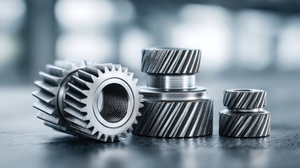 Intricate machinery components for precision engineering industrial workshop high-quality metal parts focused view technical design