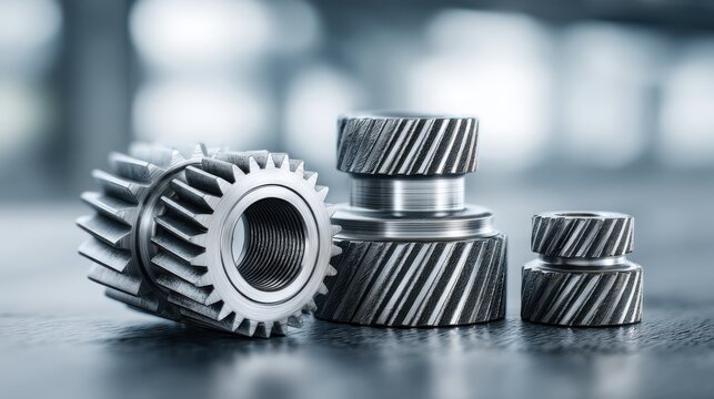 Intricate machinery components for precision engineering industrial workshop high-quality metal parts focused view technical design