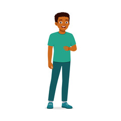 Cheerful African American Man Standing and Smiling in Casual Clothes Full Body Isolated
