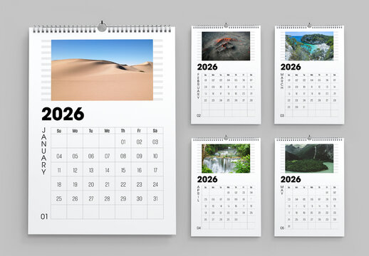 Modern 2026 Wall Calendar Template with Photo Layout