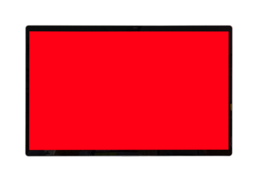 Modern horizontal digital screen, resembling a monitor or large tablet with sleek thin black bezel. Entire display area is filled with soli vibrant bright red color and copy space