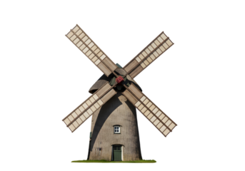 Historic Windmill on White on transparent background