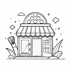 Cosmetic shop front illustration with brush and plants decorative elements