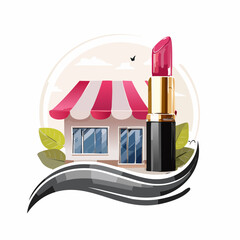 Cosmetics boutique with lipstick icon beauty and fashion illustration