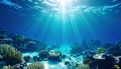 Fototapeta premium 太陽の光が差し込む美しい海底の幻想的な風景
