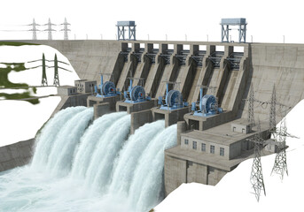 Hydroelectric Dam Water Flow on transparent background
