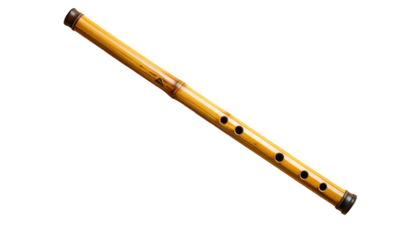 Yellow bamboo flute with black holes and brown tips