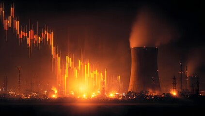 Dramatic stock market crash depicted with fiery industrial landscape and falling red graph symbolizing economic downturn and financial crisis
