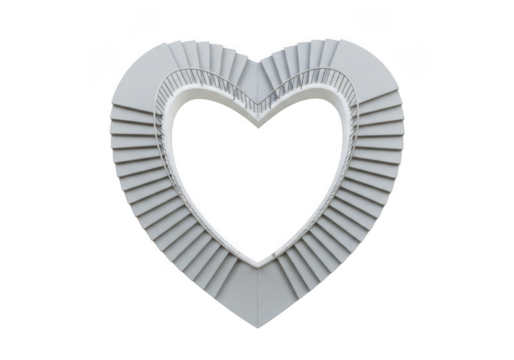 Heart shaped staircase architecture design element, romantic stairway isolated, love theme building feature, isolated on transparent background