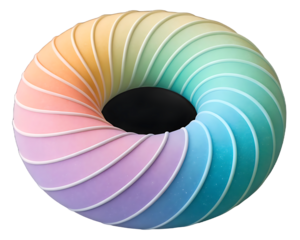 Abstract Rainbow Torus Shape with White Stripes on Black Background 3D Rendering Illustration