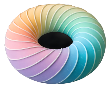 Abstract Rainbow Torus Shape with White Stripes on Black Background 3D Rendering Illustration