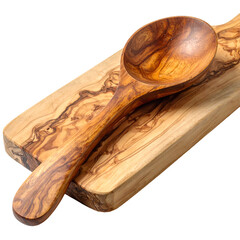 Wooden spoon rests on a natural grain cutting board.