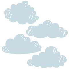 Set of Four Grey Rain Clouds Vector Illustration