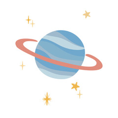Cute Ringed Planet Icon with Stars Vector Cartoon llustration