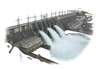 Hydroelectric Dam Water Release on transparent background