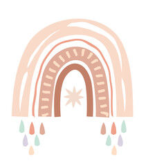 Boho Rainbow with Star and Pastel Raindrop Dangles Vector Illustration