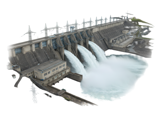 Hydroelectric Dam Water Release on transparent background
