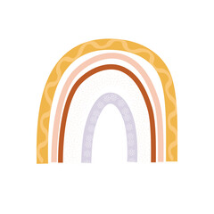 Textured Boho Rainbow with Earth Tones and Wavy Lines Vector Illustration