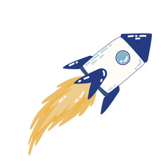 Cute Cartoon Rocket Ship Launching with Flame