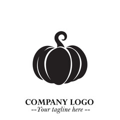 Pumpkin Logo Symbol in Black on the White Background Minimalist Vegetable Vector Illustration